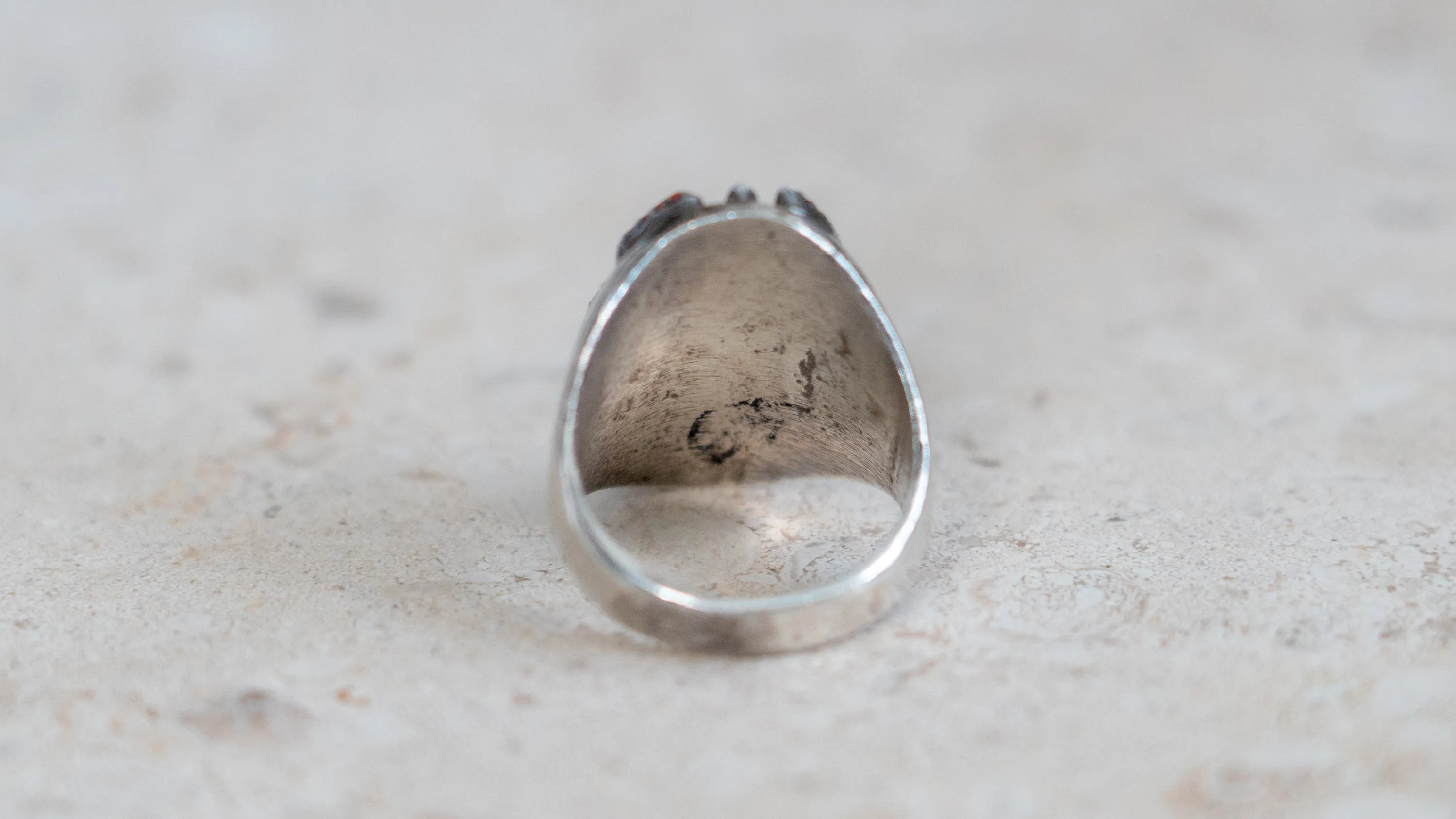 Large 19 Gram 1960s Zuni Petite Point Coral Inlay Size-11 sold by Kilroy-VTG product image thumbnail 4