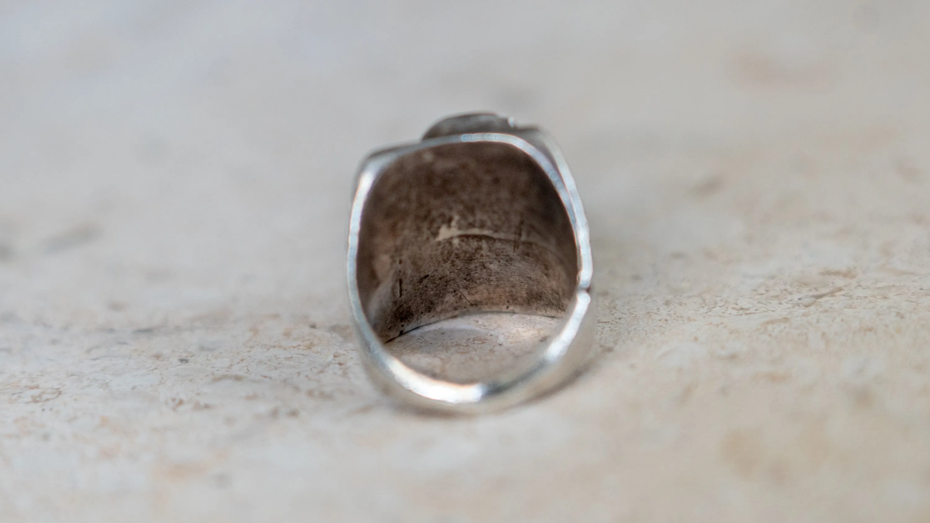 Chunky Mid Century Double Turquoise Inlay Ring Size-8.5 sold by Kilroy-VTG product image thumbnail 4