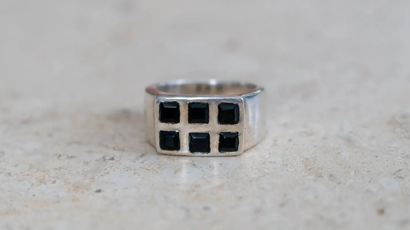 Unique 6 Piece Hematite Inlay Ring Size-11 made by Kilroy-VTG