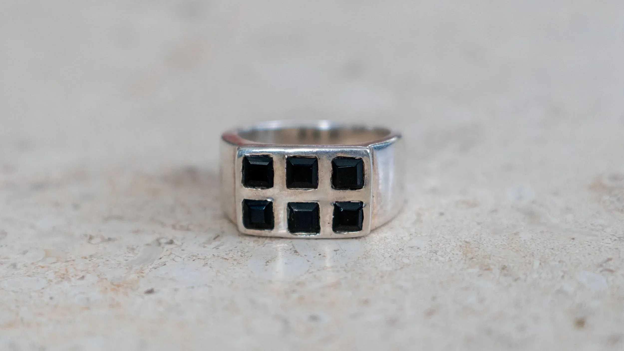 Unique 6 Piece Hematite Inlay Ring Size-11 sold by Kilroy-VTG