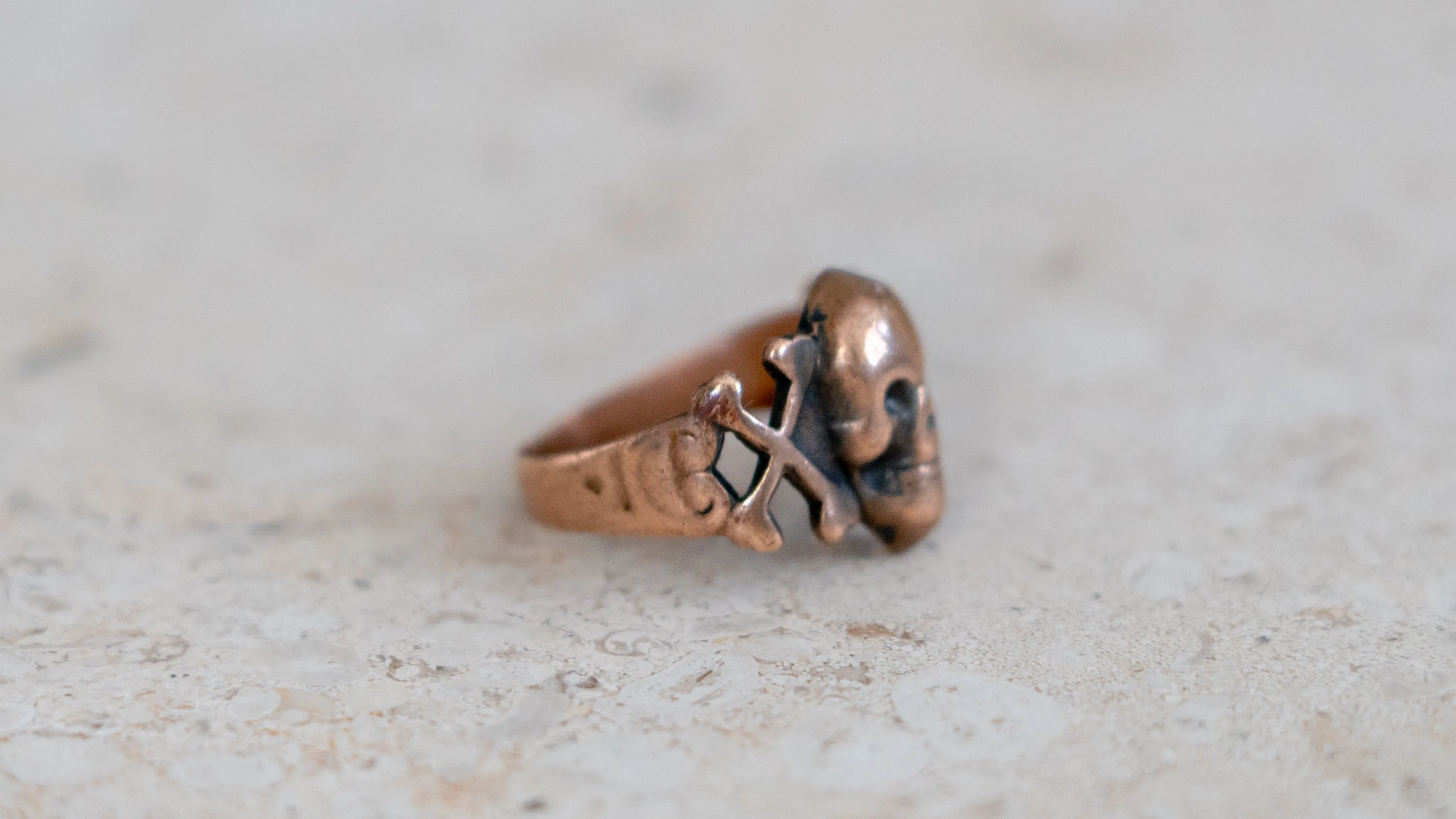 Rare 1930s Copper Novelty Skull Ring Size-9 sold by Kilroy-VTG product image thumbnail 3