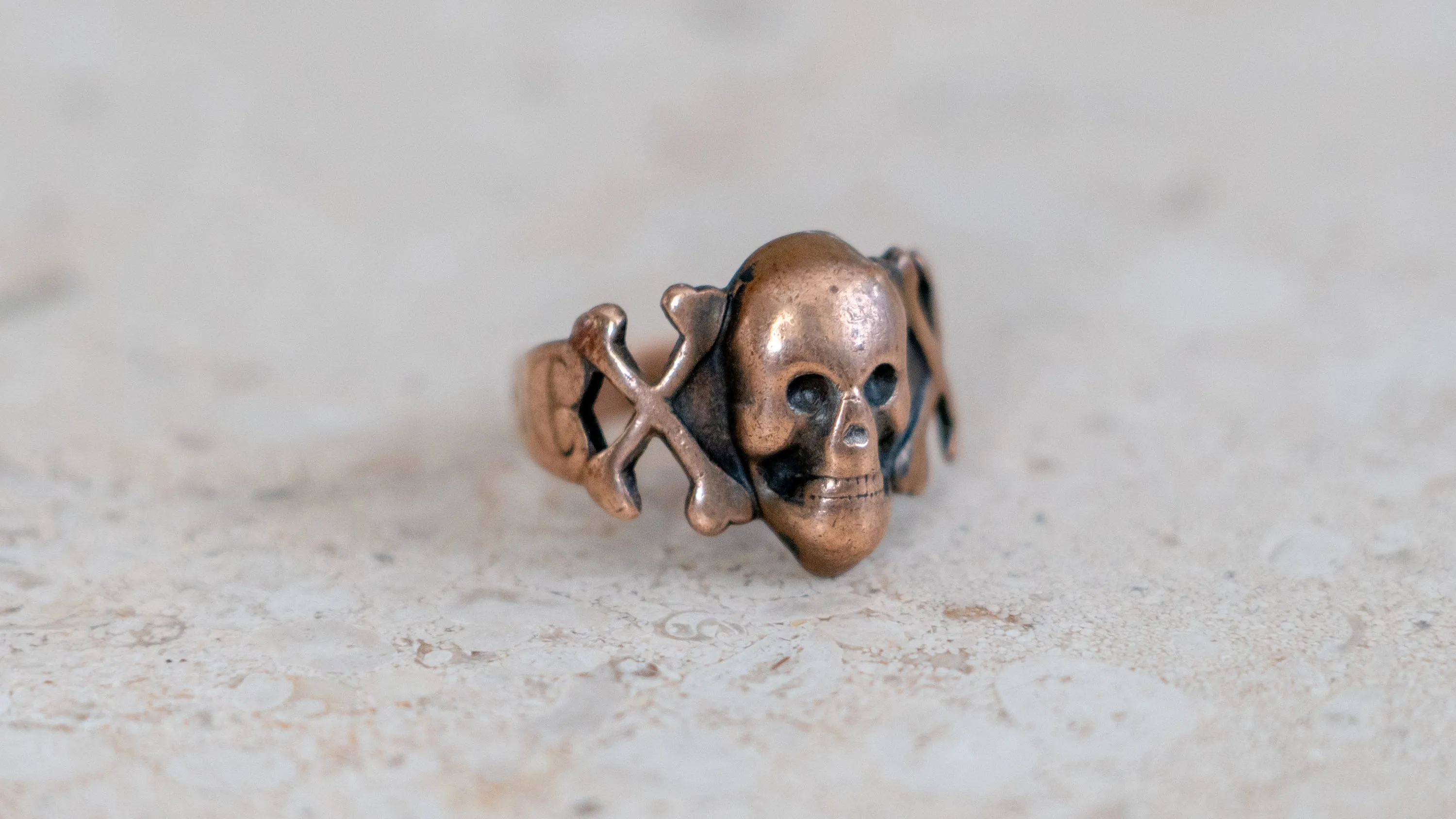 Rare 1930s Copper Novelty Skull Ring Size-9 sold by Kilroy-VTG product image thumbnail 2
