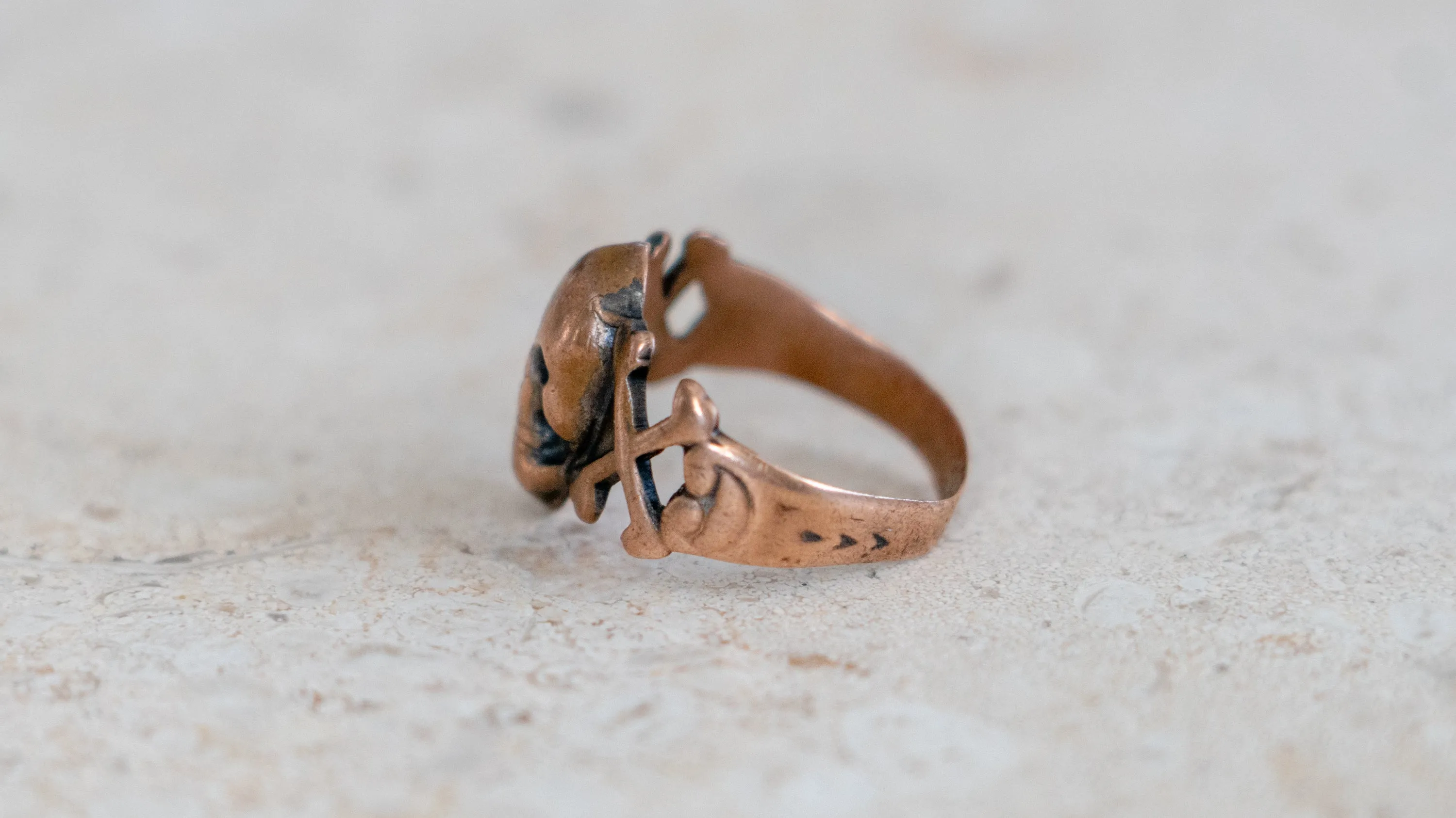 Rare 1930s Copper Novelty Skull Ring Size-9 sold by Kilroy-VTG product image thumbnail 5