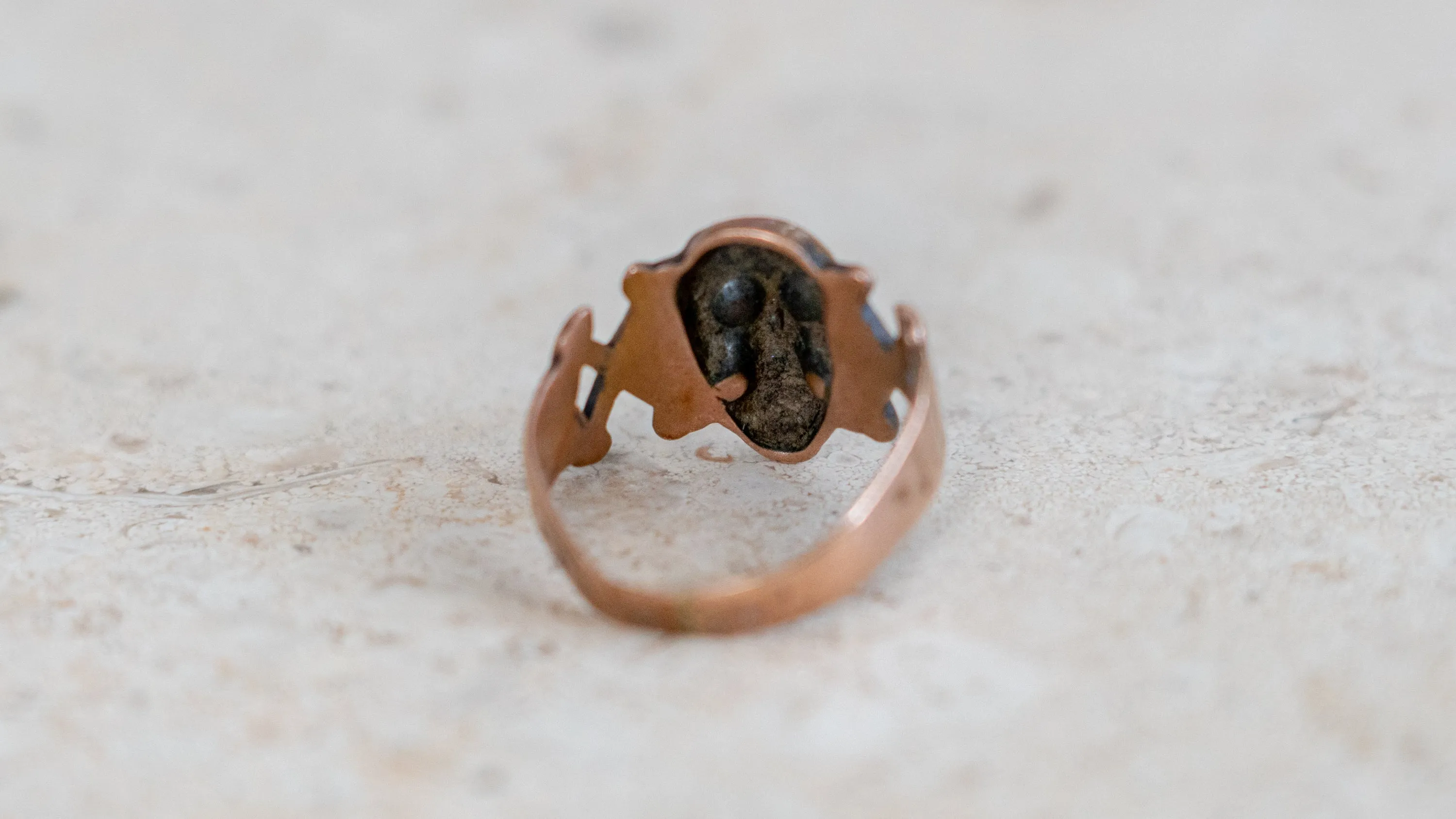 Rare 1930s Copper Novelty Skull Ring Size-9 sold by Kilroy-VTG product image thumbnail 4