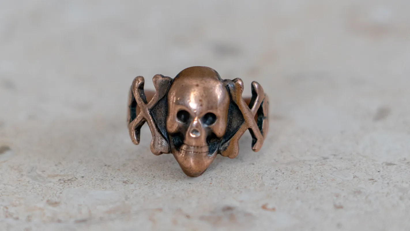 Rare 1930s Copper Novelty Skull Ring Size-9 made by Kilroy-VTG
