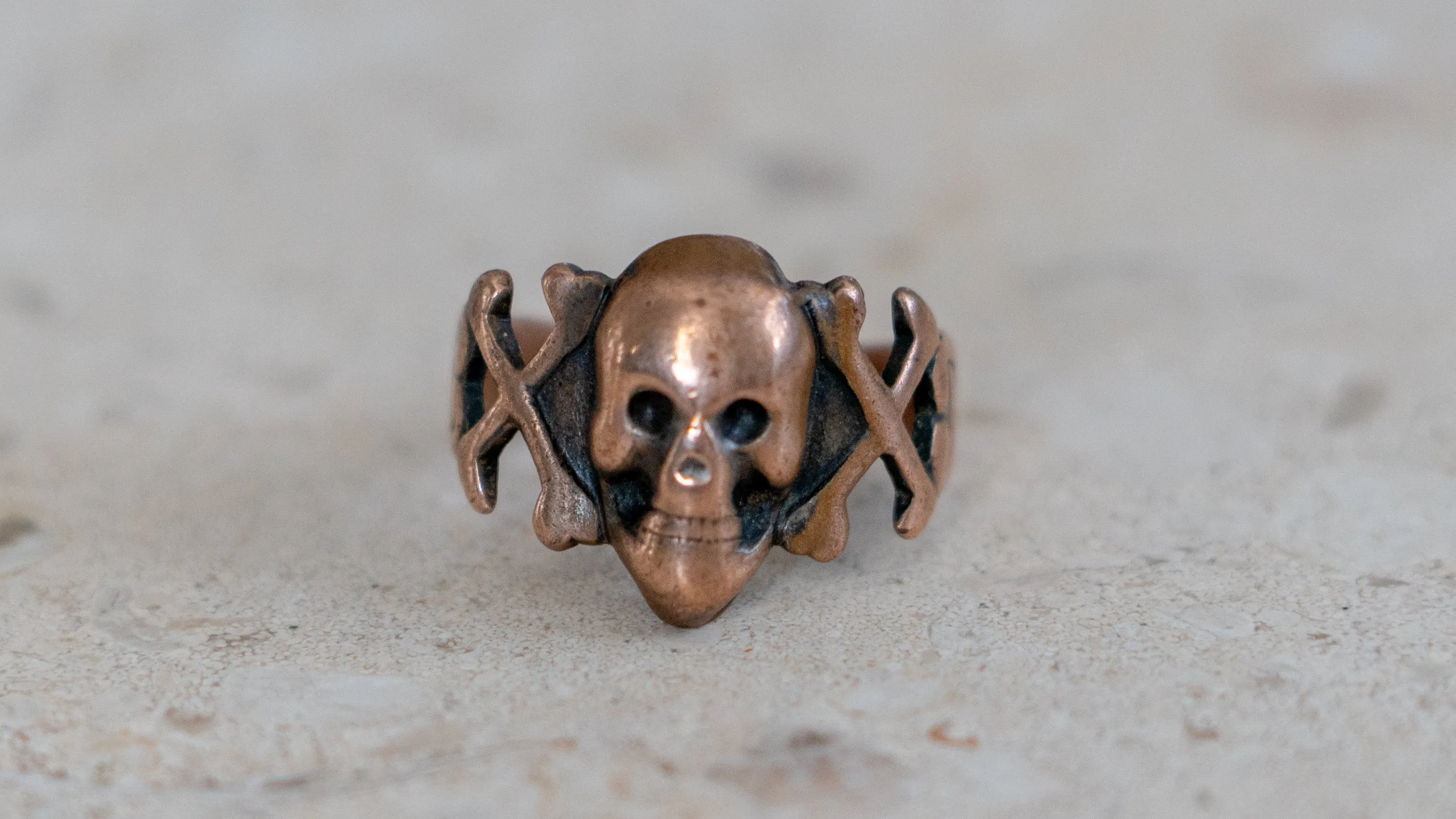 Rare 1930s Copper Novelty Skull Ring Size-9 sold by Kilroy-VTG