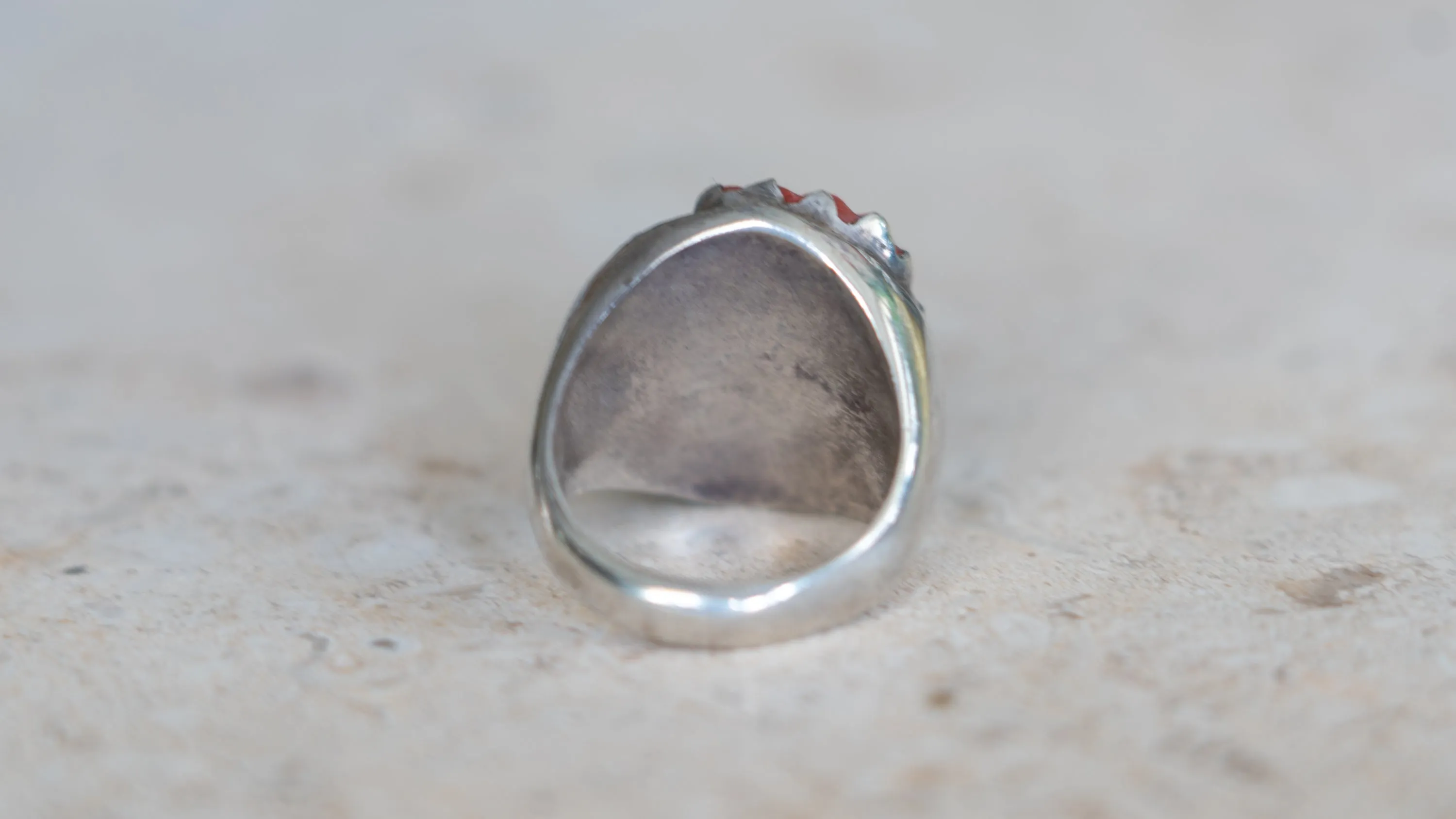 Unique Carved Coral and Turquoise Southwest Ring Size-10 sold by Kilroy-VTG product image thumbnail 4