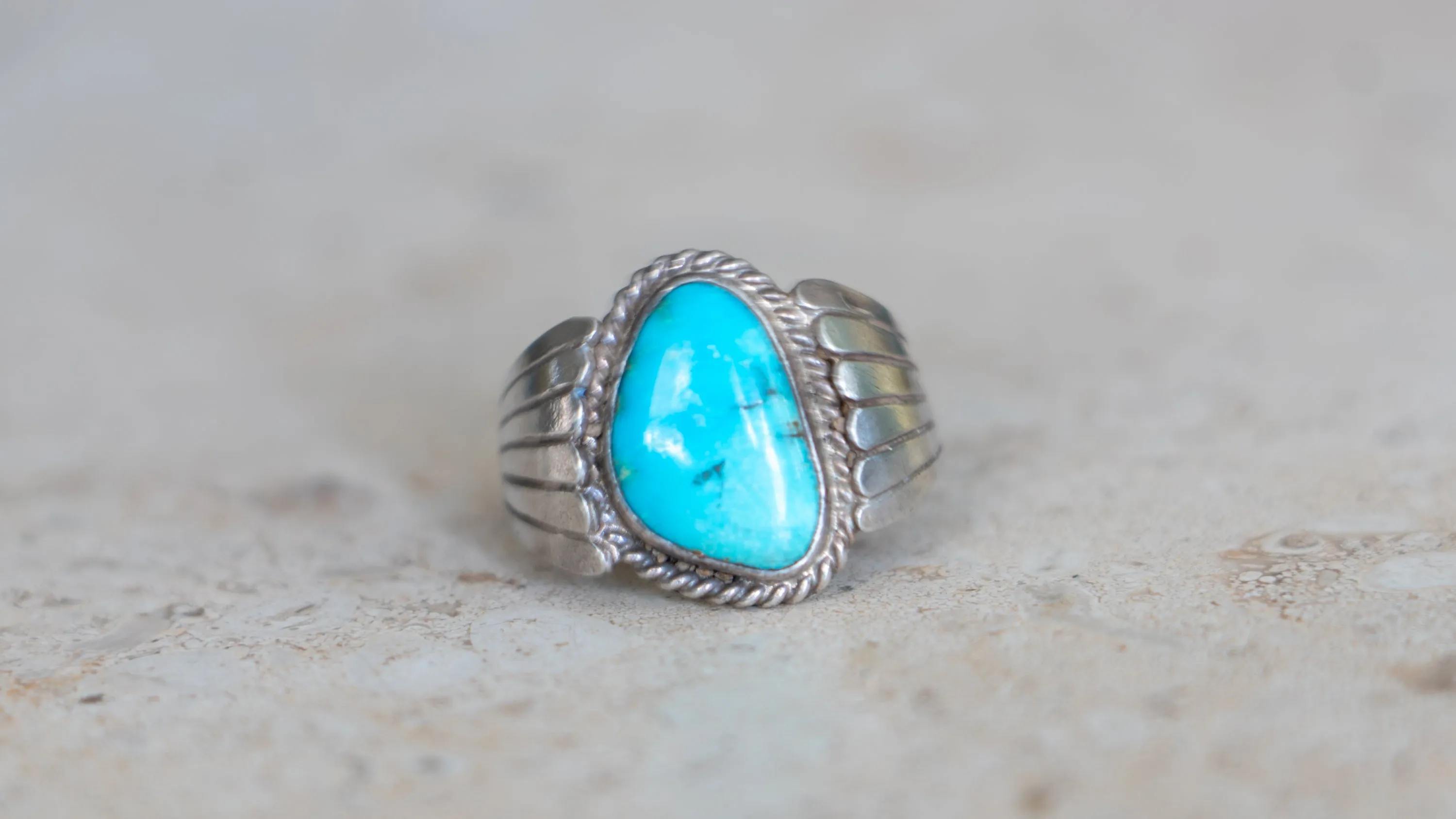 Southwestern Silver-smited Turquoise Southwest Ring Size-11 sold by Kilroy-VTG