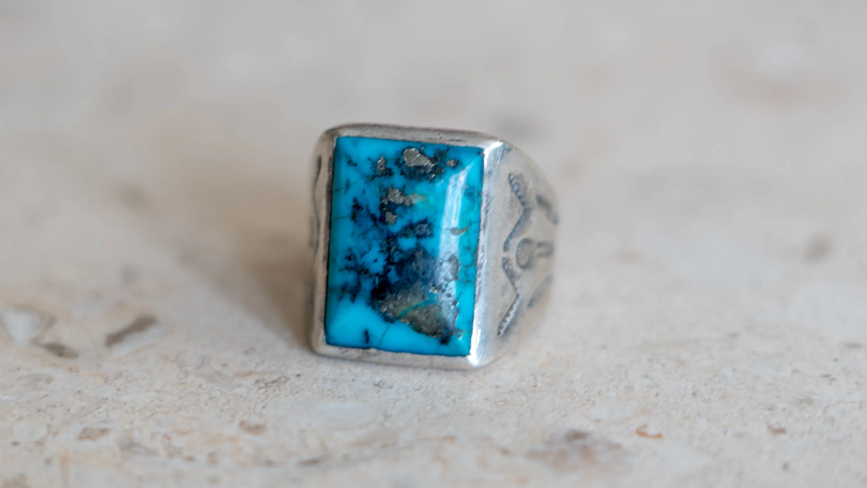 Mid Century Turquoise Bell Trading Post Ring Size-10 sold by Kilroy-VTG product image thumbnail 5