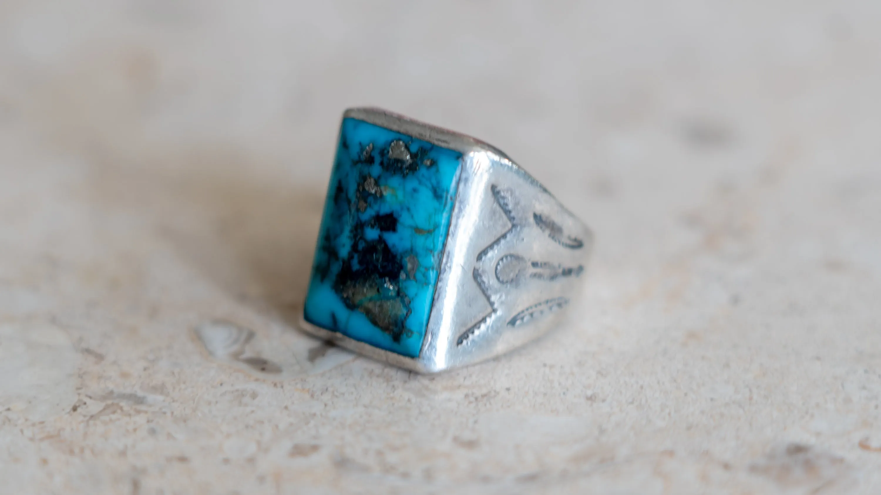 Mid Century Turquoise Bell Trading Post Ring Size-10 sold by Kilroy-VTG product image thumbnail 4