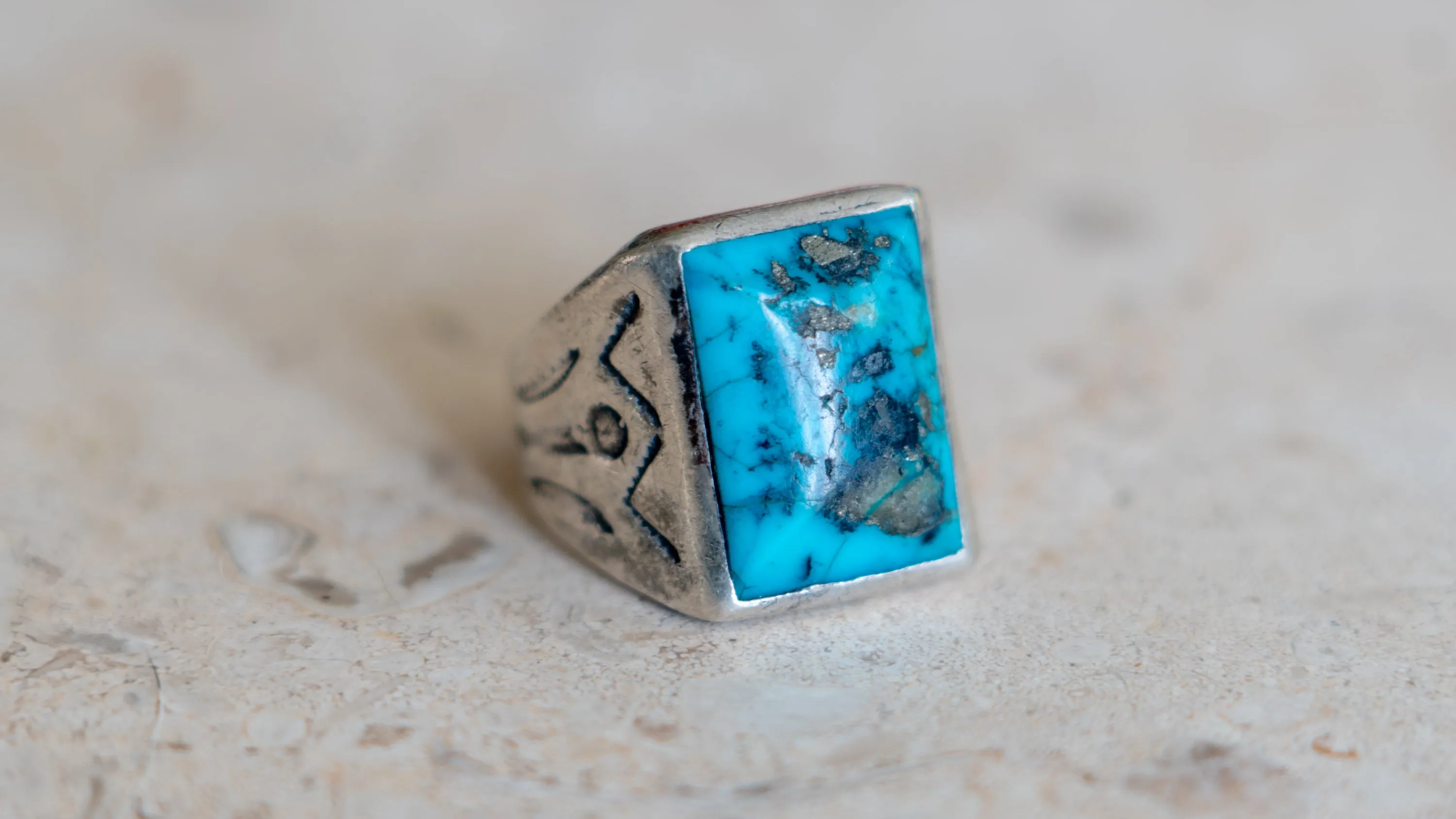 Mid Century Turquoise Bell Trading Post Ring Size-10 sold by Kilroy-VTG product image thumbnail 2
