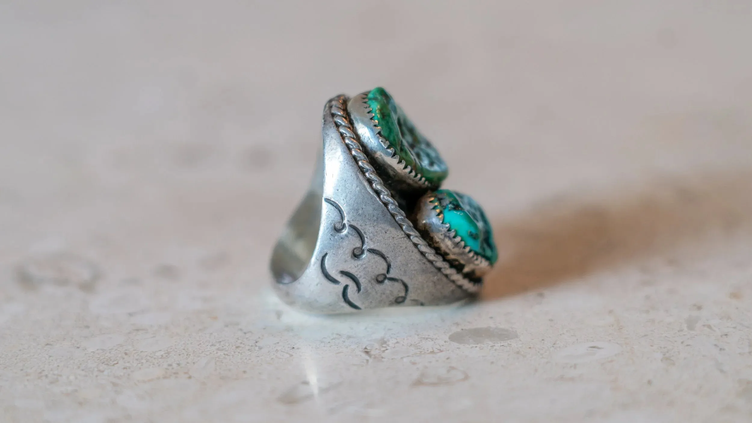 Massive Mid Century Double Turquoise Inlay 1950s Ring Size-10 sold by Kilroy-VTG product image thumbnail 3