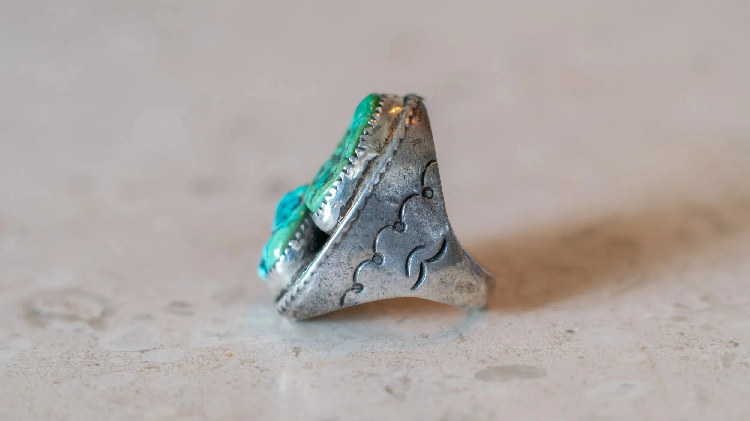 Massive Mid Century Double Turquoise Inlay 1950s Ring Size-10 sold by Kilroy-VTG product image thumbnail 5