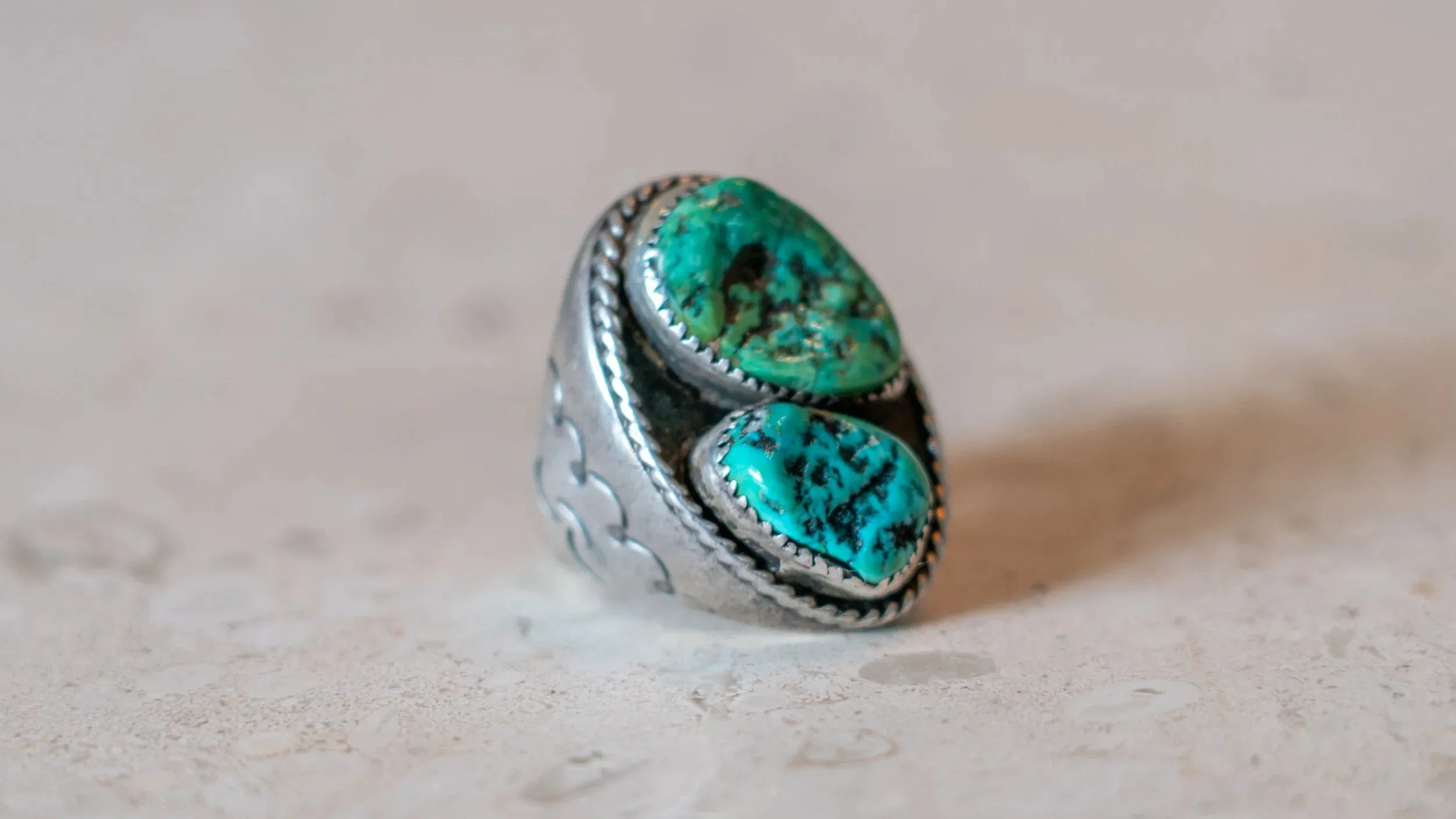 Massive Mid Century Double Turquoise Inlay 1950s Ring Size-10 sold by Kilroy-VTG product image thumbnail 2