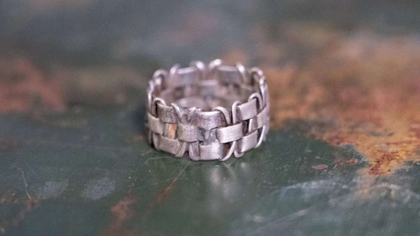 Mid Century Thick Woven Band Mexico Ring Size-10 made by Kilroy-VTG