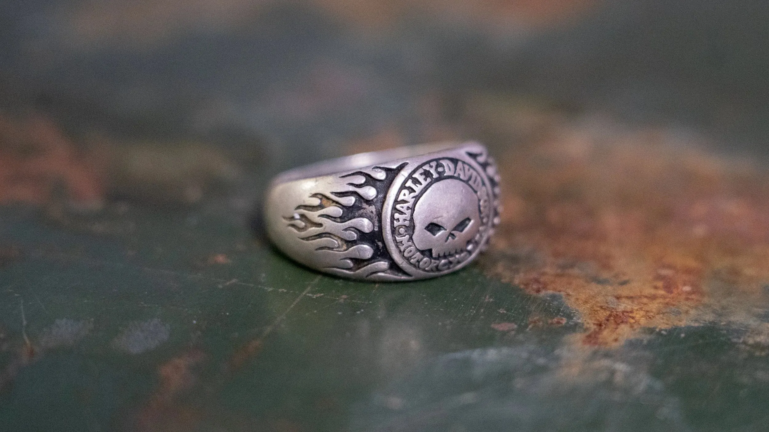 1990s Biker Flame Skull Harley Ring Size-14 sold by Kilroy-VTG product image thumbnail 2