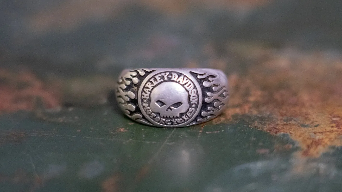 1990s Biker Flame Skull Harley Ring Size-14 made by Kilroy-VTG