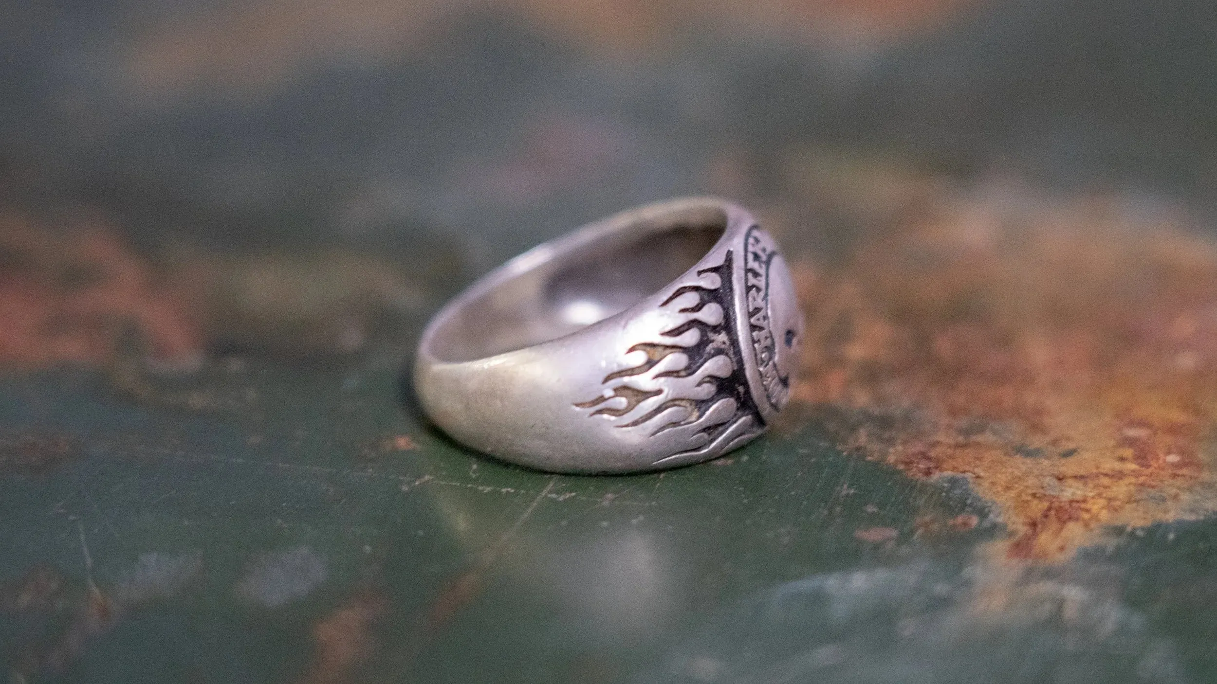 1990s Biker Flame Skull Harley Ring Size-14 sold by Kilroy-VTG product image thumbnail 3