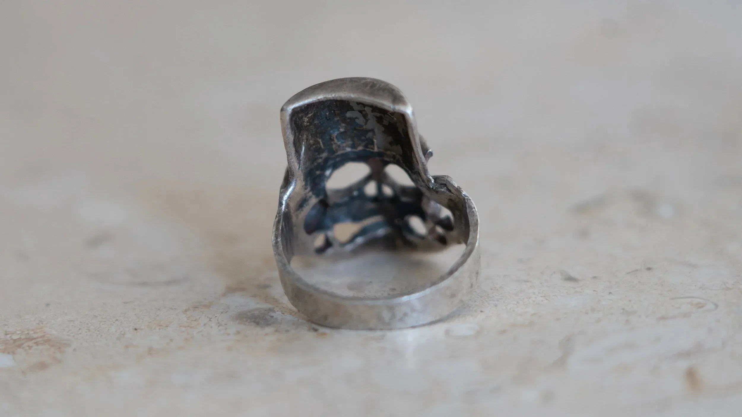 1980s Solid Sterling "Mr. Lucky" Skull Biker Ring Size-11 sold by Kilroy-VTG product image thumbnail 3