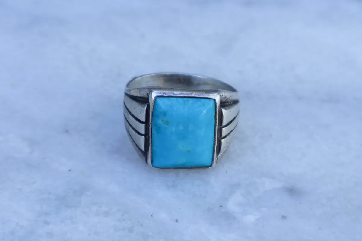 Early Trading Post Art Deco Turquoise Ring Size-12 made by Kilroy-VTG