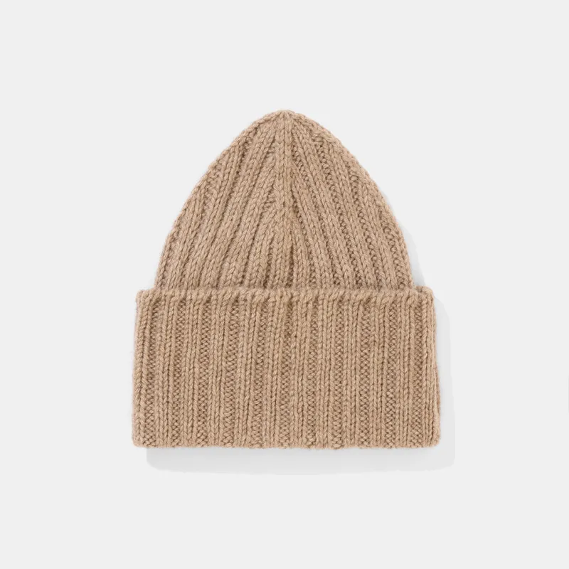 Cashmere Watch Cap Rib Stitch Sand made by Bryceland's