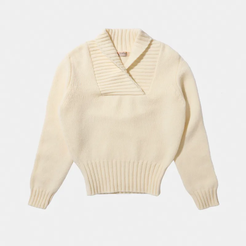 RAF Shawl Collar Pullover Shetland ECRU sold by Bryceland's