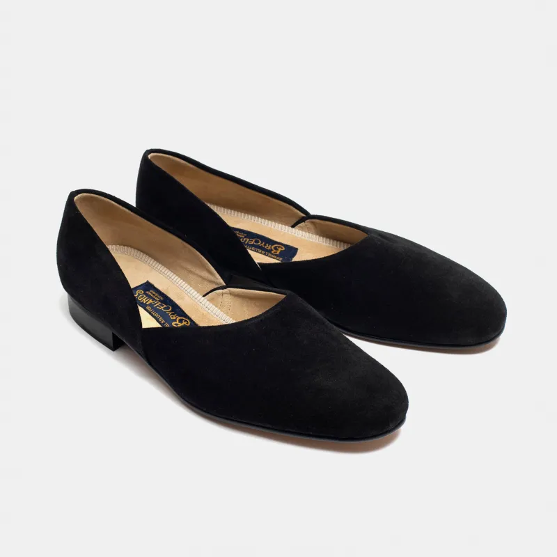 Bryceland's x Bowhill & Elliott Grecian Slippers Black Suede sold by Bryceland's