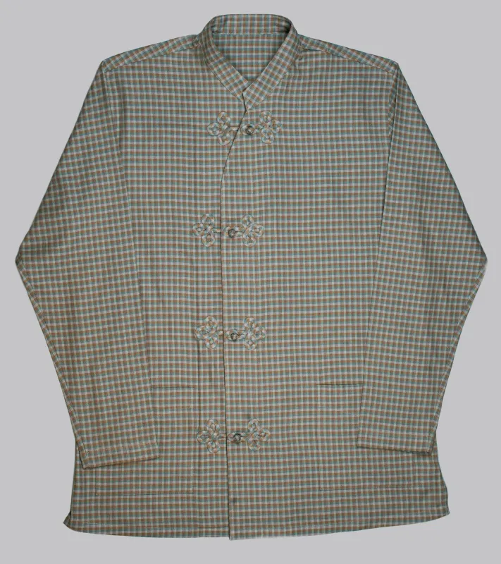 Made-to-Order Frogged Button Plaid Shirt Viyella Violet/Brown made by Bryceland's