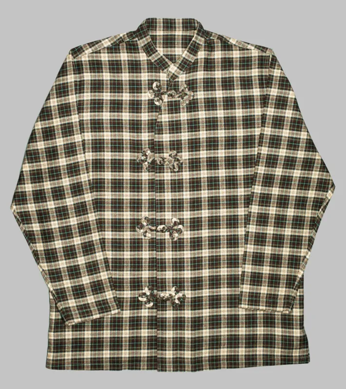 Made-to-Order Frogged Button Plaid Shirt Viyella Brown/Mint sold by Bryceland's