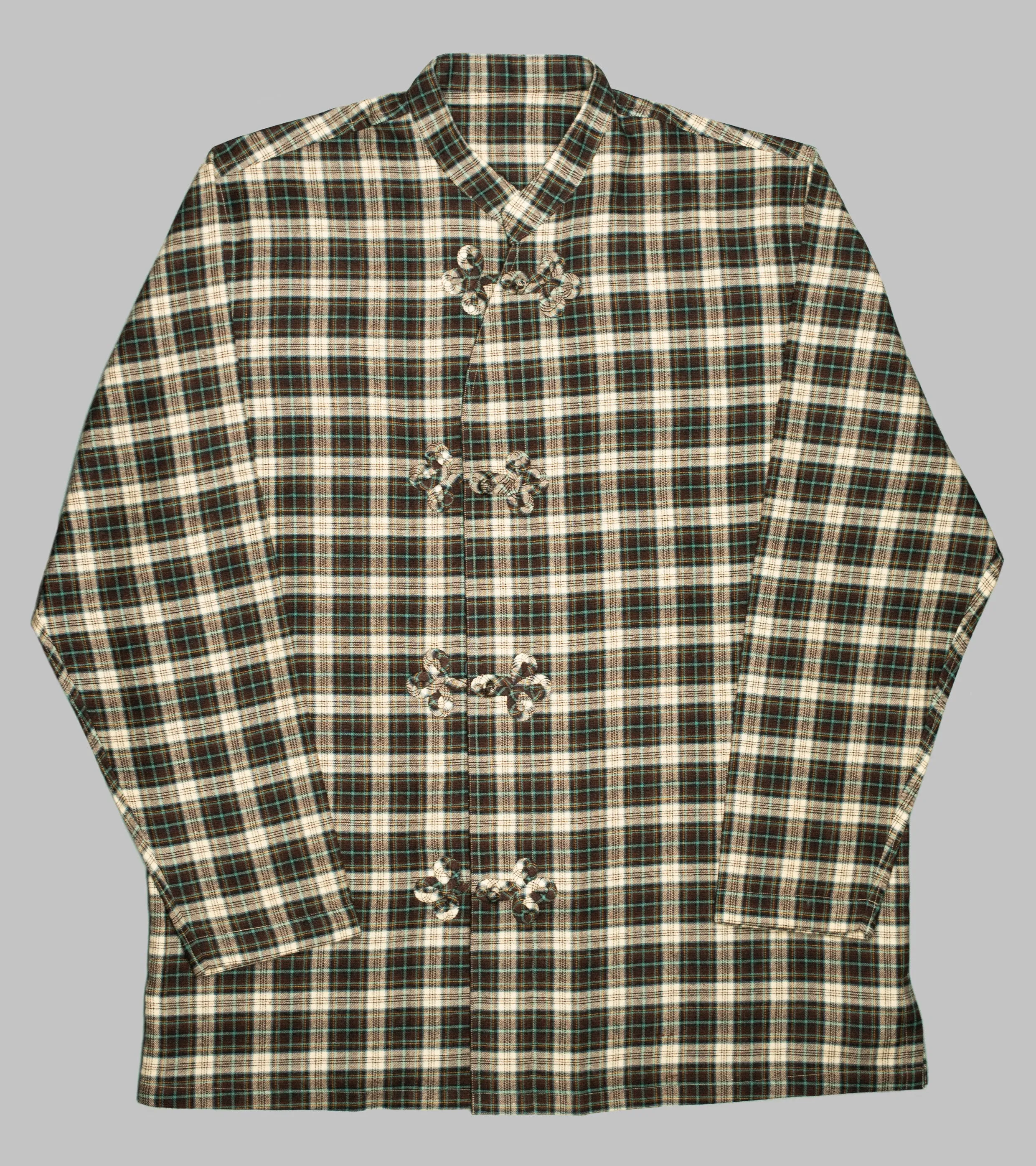 Made-to-Order Frogged Button Plaid Shirt Viyella Brown/Mint sold by Bryceland's