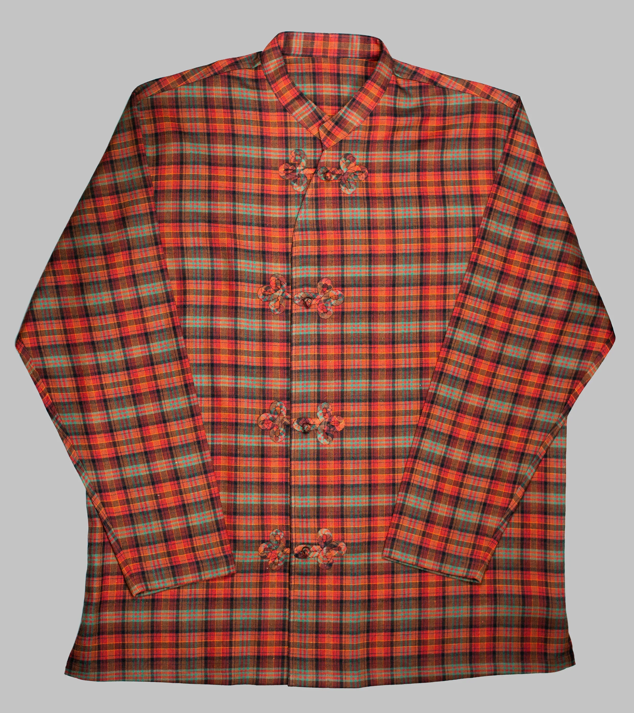 Made-to-Order Frogged Button Plaid Shirt Viyella Red sold by Bryceland's