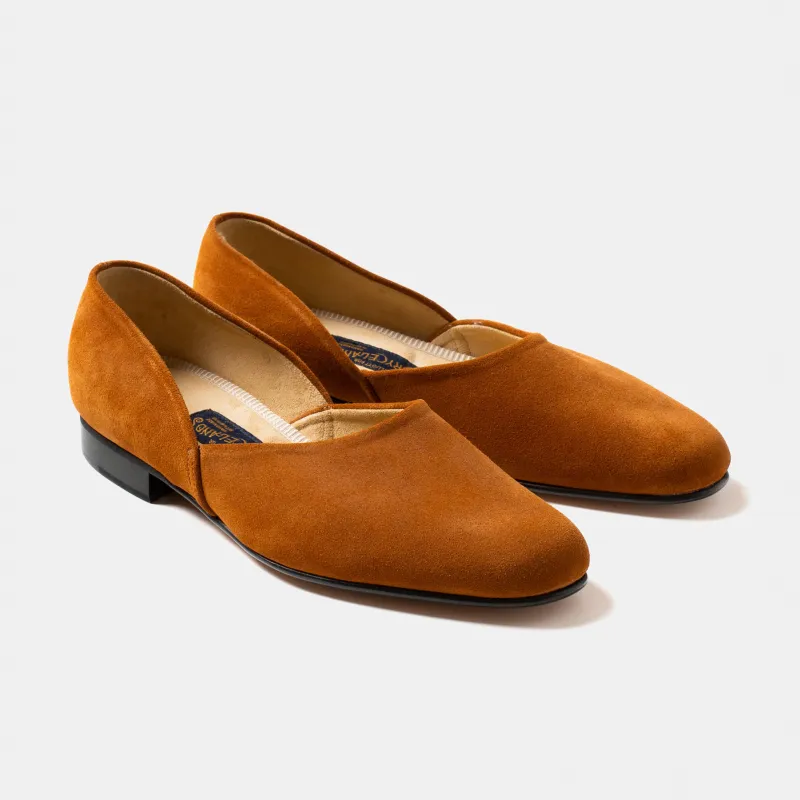 Bryceland's x Bowhill & Elliott Grecian Slippers Brown Suede sold by Bryceland's