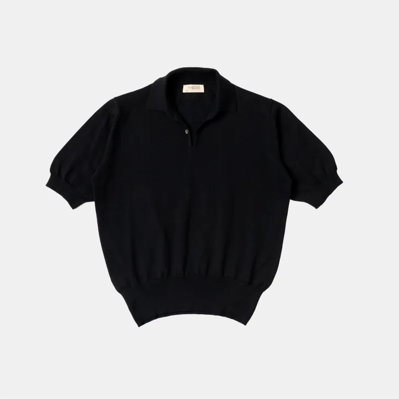 Cotton Short Sleeve ‘Skipper’ Polo Black sold by Bryceland's