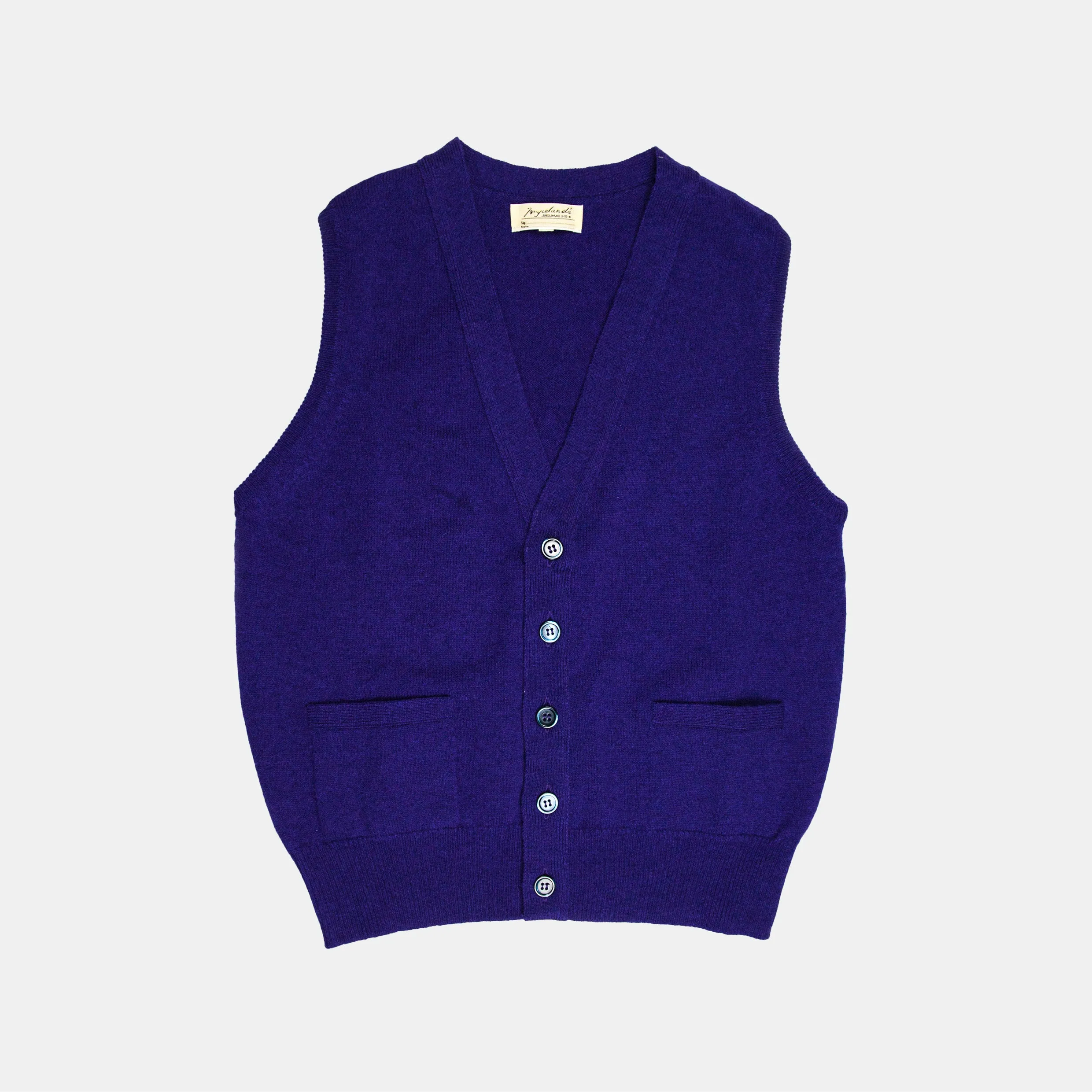 Lambswool Sleeveless Cardigan Purple sold by Bryceland's