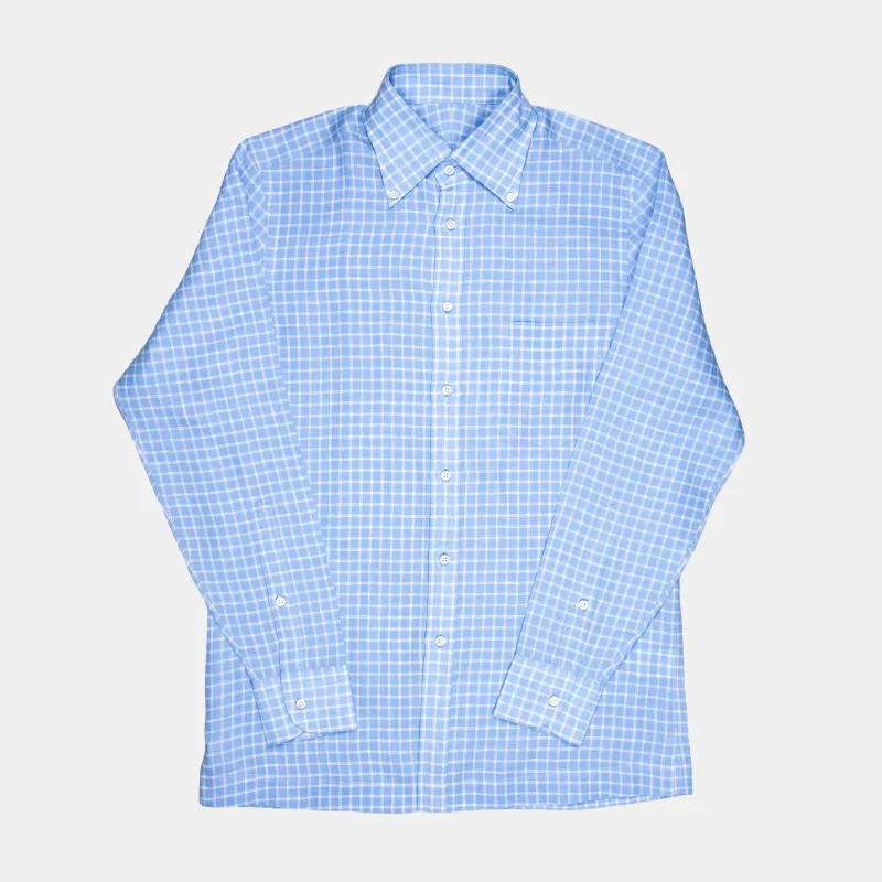 Linen Button Down Checked Shirt Blue sold by Bryceland's