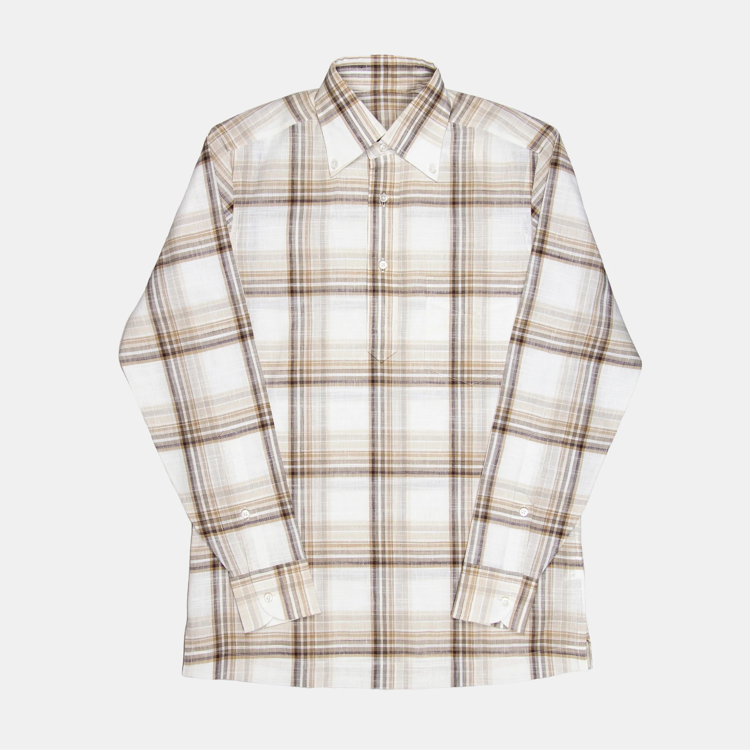 Linen Button Down Paid Shirt Brown sold by Bryceland's