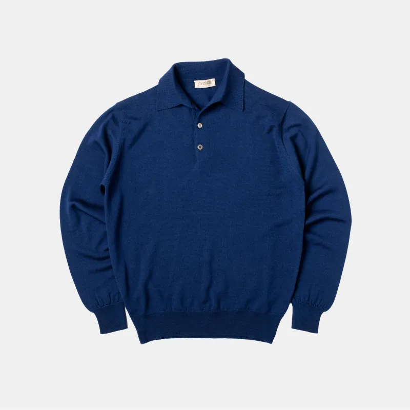 Merino Long-Sleeve Polo Blue sold by Bryceland's
