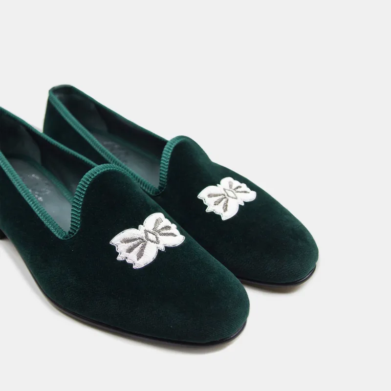 Bryceland's x Bowhill & Elliott Velvet Slippers Green sold by Bryceland's