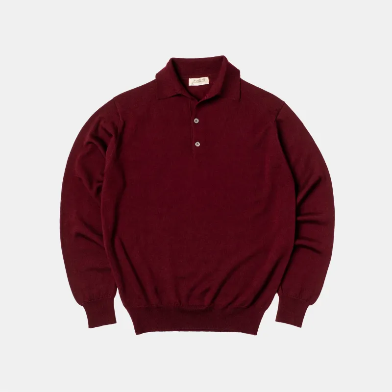 Merino Long-Sleeve Polo Claret sold by Bryceland's