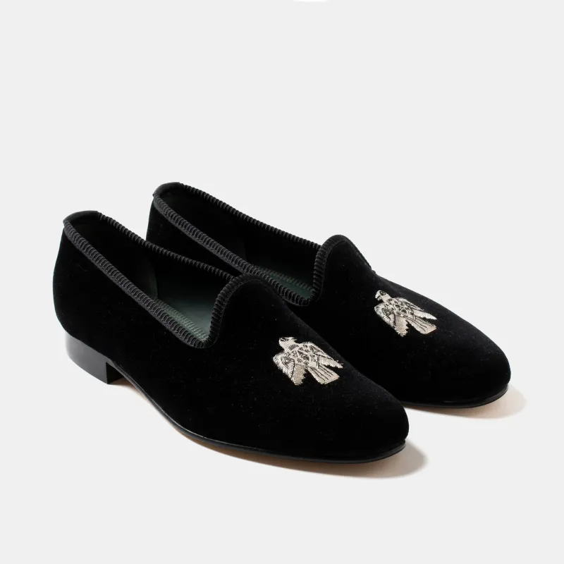 Bryceland's x Bowhill & Elliott Velvet Slippers Black sold by Bryceland's