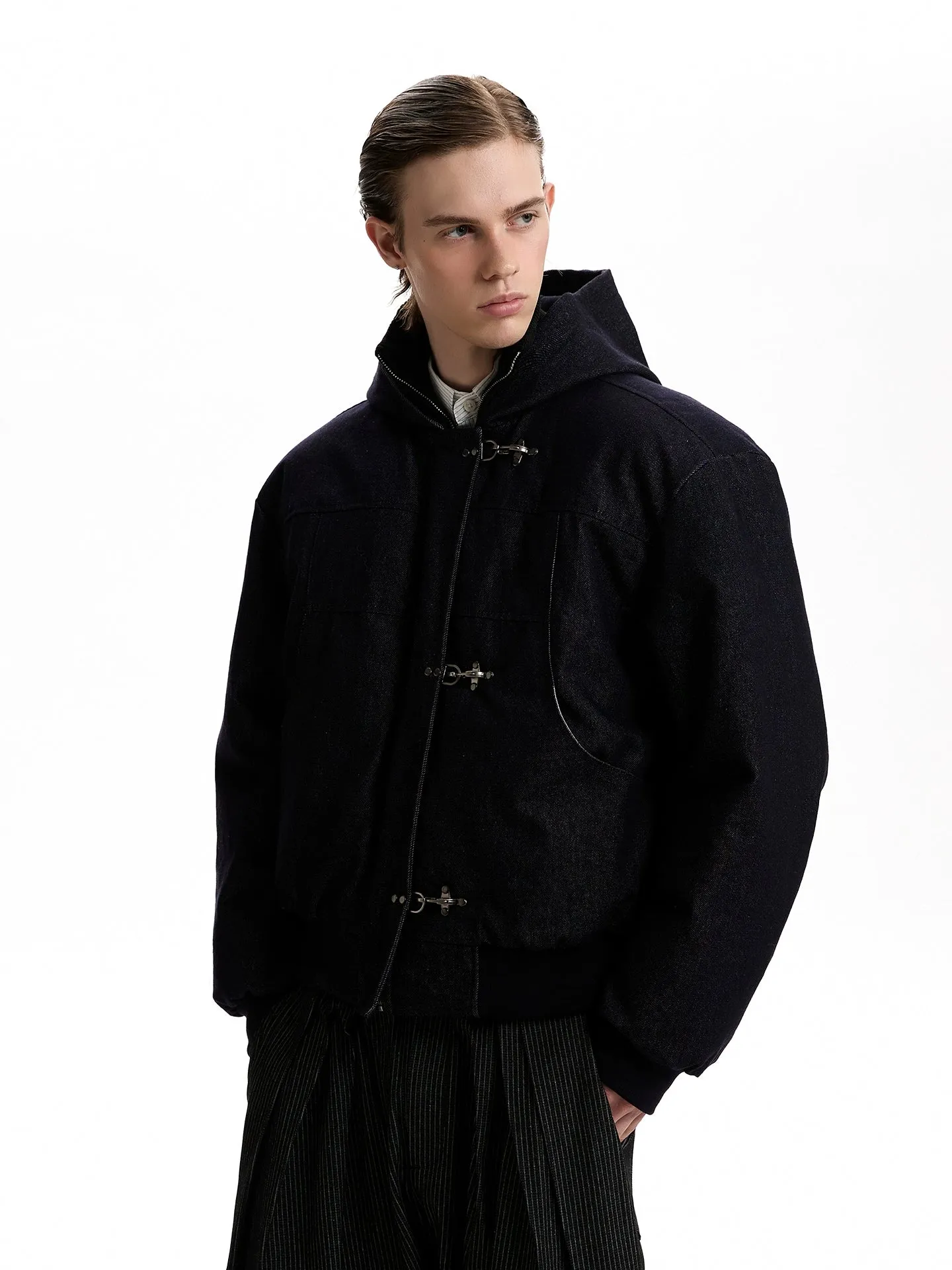 Boxy Fireman Clasp Hooded Dark-Wash Denim Zip Jacket sold by Night City Clothing product image thumbnail 4