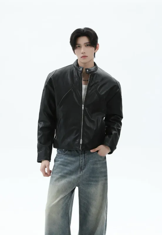 Boxy Faux Leather Racer Jacket with Zip Pockets sold by Night City Clothing