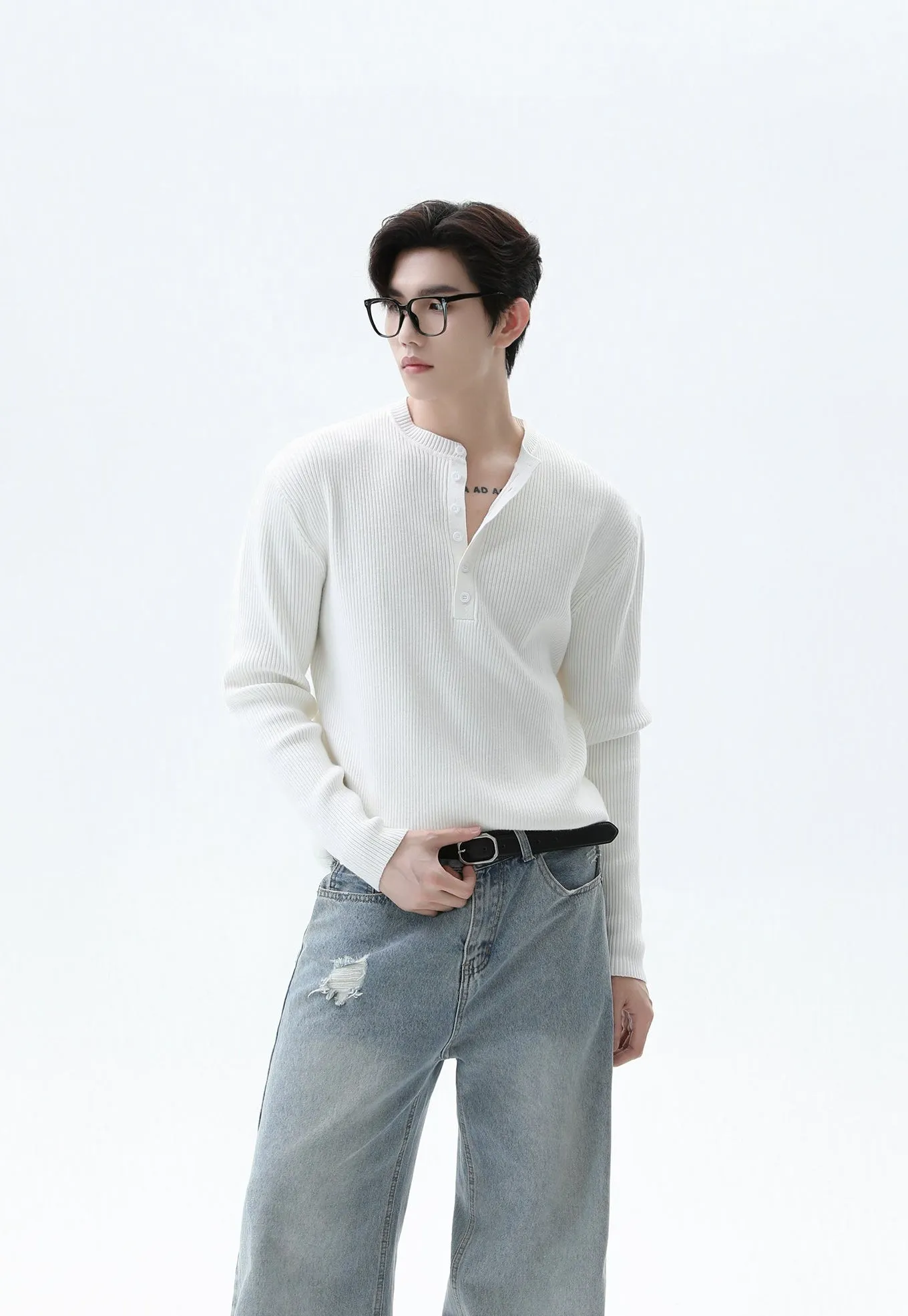 Ribbed Knit Henley Sweatshirt with Button Neckline sold by Night City Clothing product image thumbnail 5