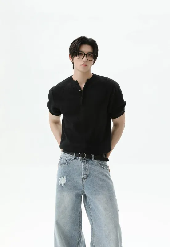 Textured Knit Henley Top with Split Neckline sold by Night City Clothing