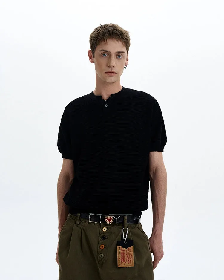 Waffle Textured Short Sleeve Henley Knit Lightweight Top sold by Night City Clothing