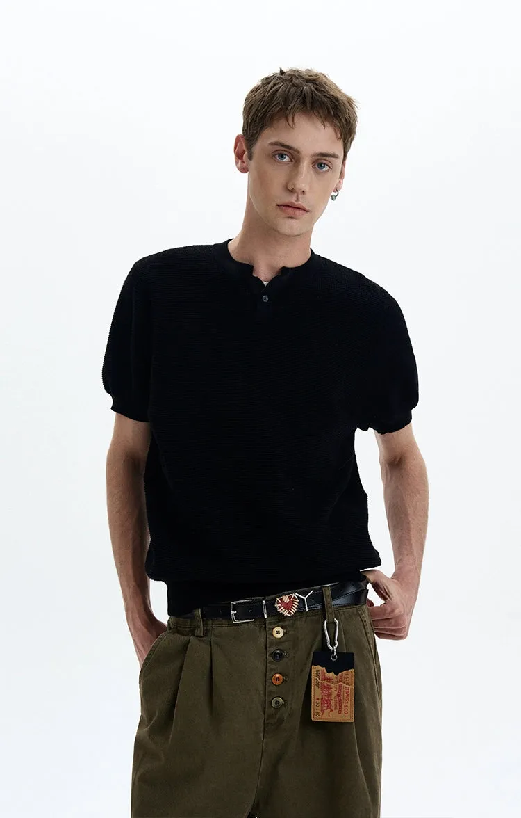 Waffle Textured Short Sleeve Henley Knit Lightweight Top sold by Night City Clothing product image thumbnail 3