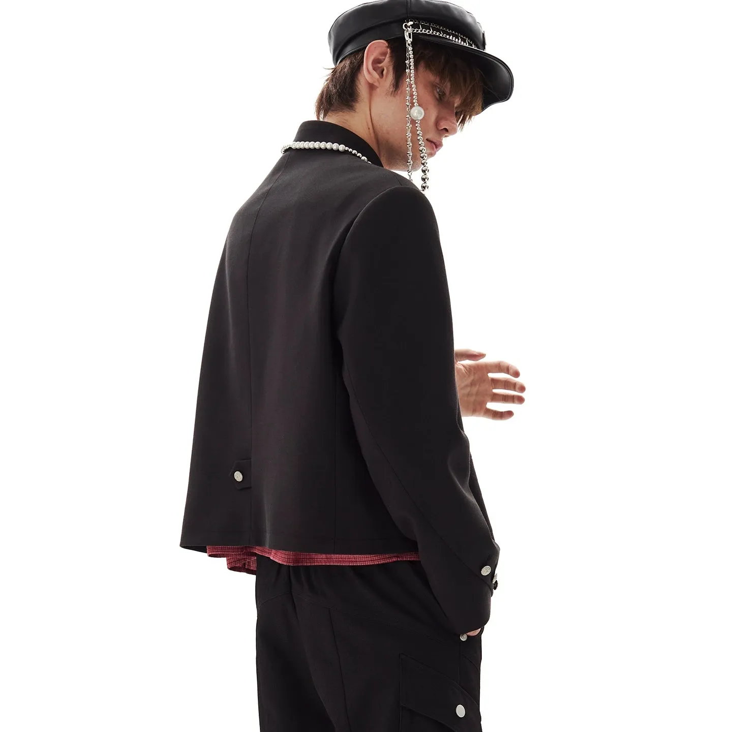 Fireman Clasp Mandarin Collar Cropped Suit Jacket sold by Night City Clothing product image thumbnail 3