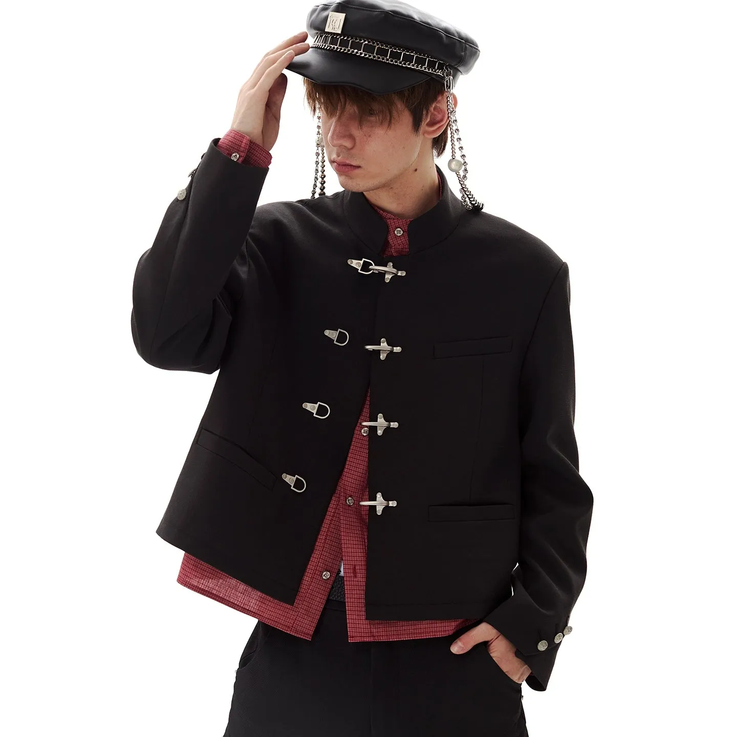 Fireman Clasp Mandarin Collar Cropped Suit Jacket sold by Night City Clothing product image thumbnail 2