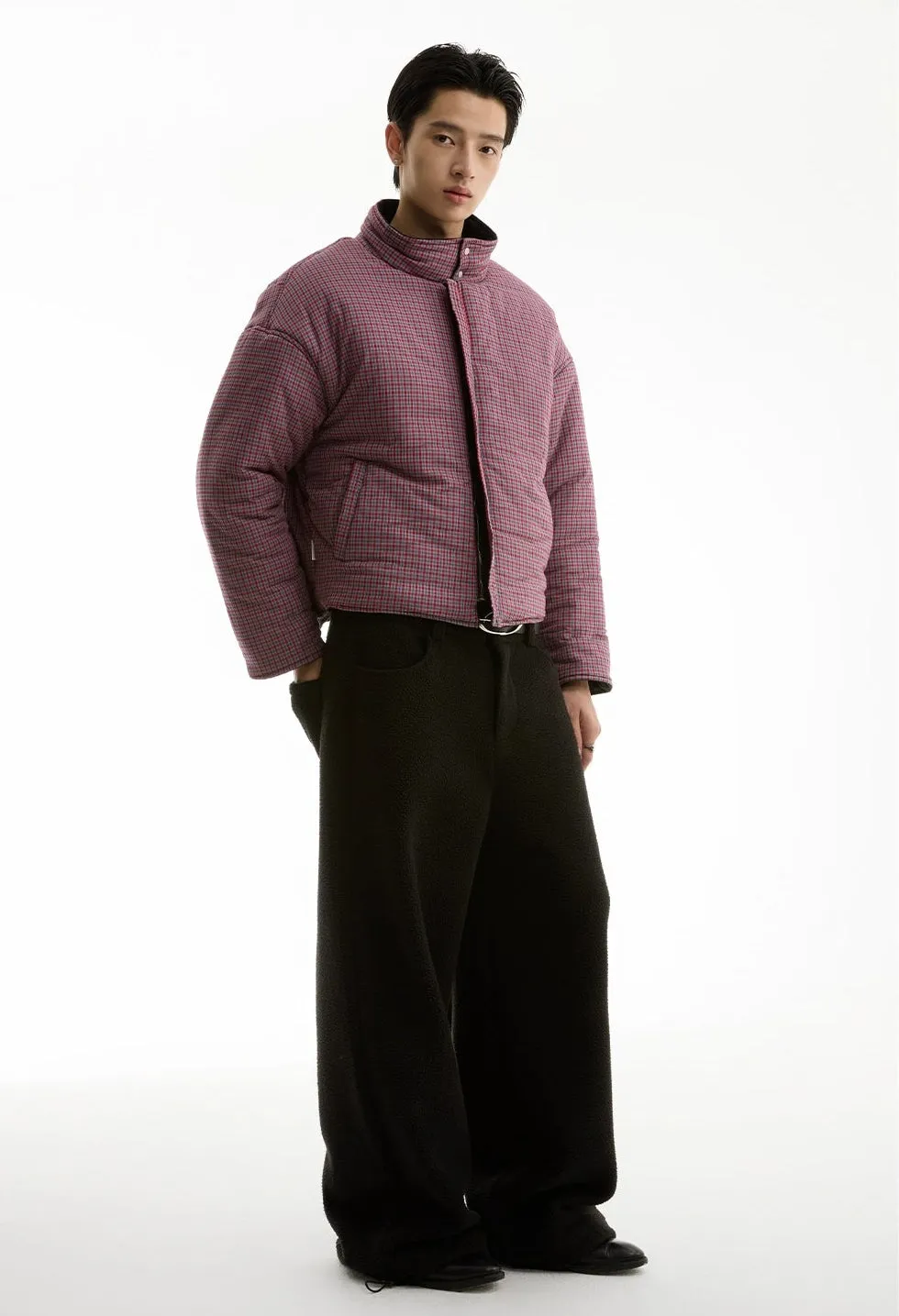 Wide High Collar Plaid Reversible Puffer Jacket sold by Night City Clothing product image thumbnail 4