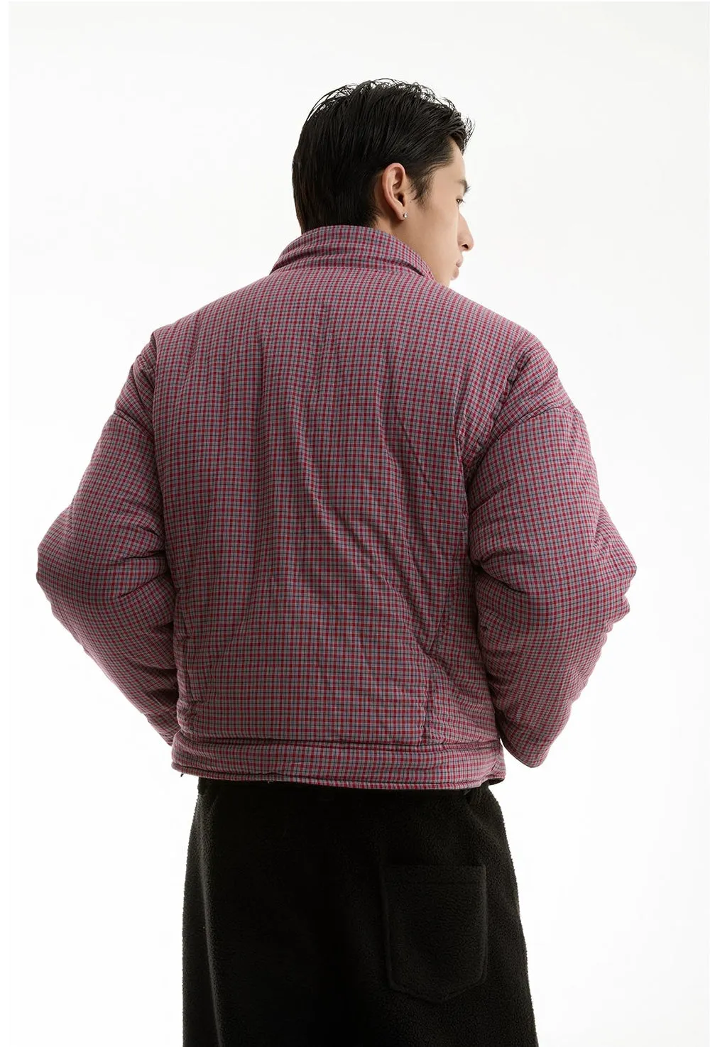 Wide High Collar Plaid Reversible Puffer Jacket sold by Night City Clothing product image thumbnail 3